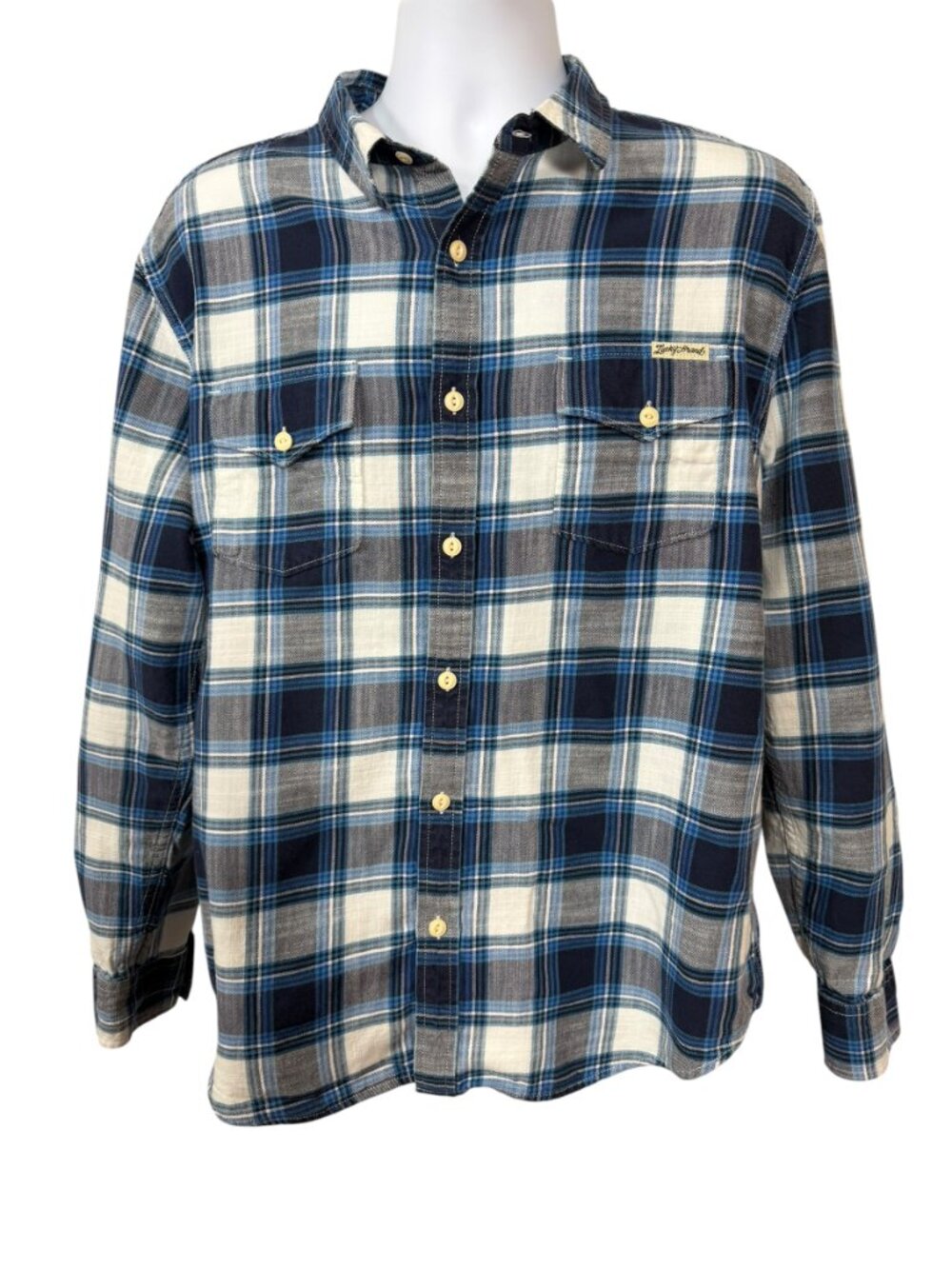 Lucky Brand Men's Plaid Button Up Shirt XL Blue White Gray Longsleeve